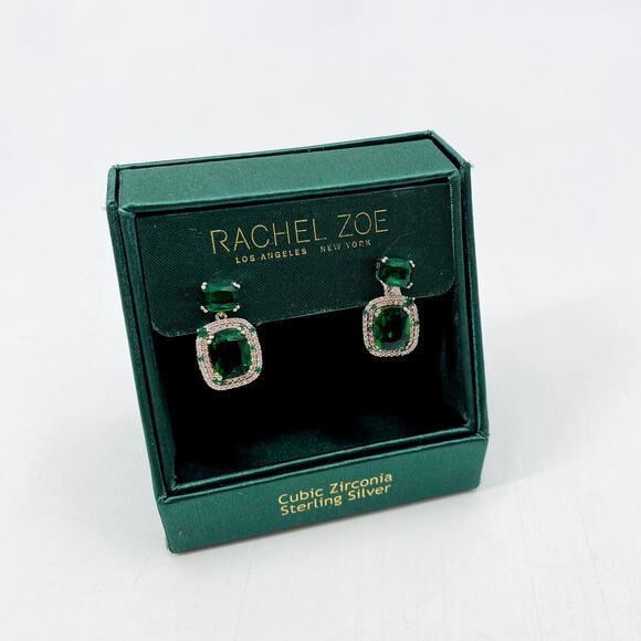 Rachel Zoe Sterling Silver Green Pendant Dangle Earrings - Picture 1 of 2